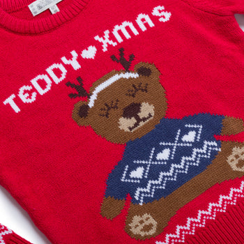 Maglione natalizio rosso da bambini con ricamo orsetto Teddy, Abbigliamento Sport, SKU o936000150, Immagine 0